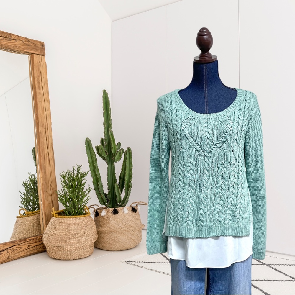 MOTH Anthropologie Cable Knit Polyester Hem Sweater